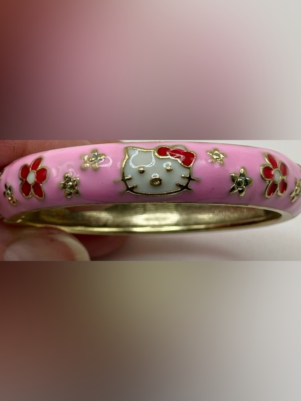 Hello Kitty Pink Enamel Bangle Bracelet